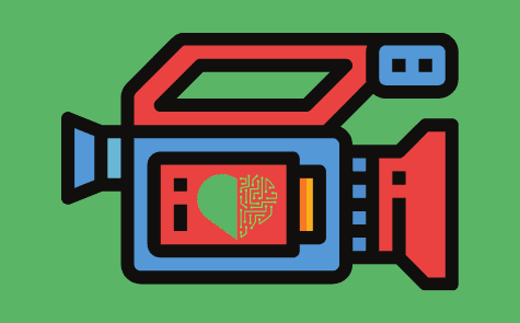 Image of a digital video camera with a heart emblazoned on the side