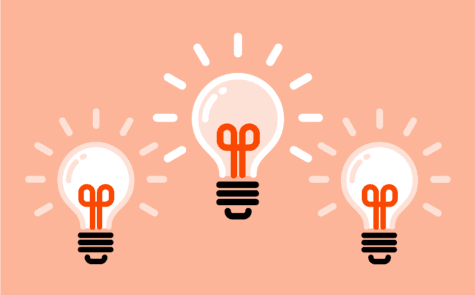 Three illustrated lightbulbs.