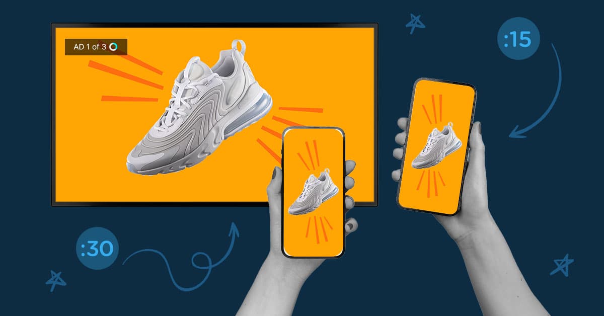 This image features three ads across devices, representing the potential results of the CTV Cascade.