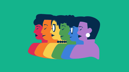 This image features six different people, each one representing a color from the rainbow. This image is representing the 8 LGBTQIA+ filmmakers we're discussing in this blog.